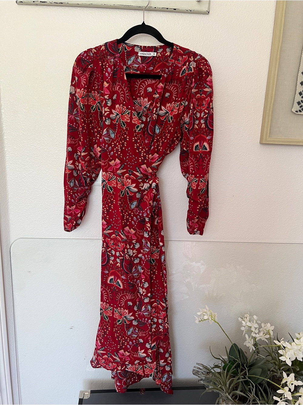 Mariacher Red 100% Silk Floral Wrap Maxi Dress - M
